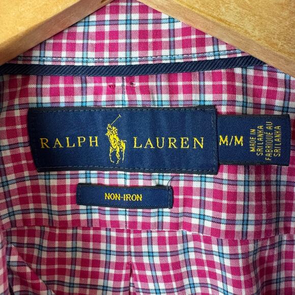 Ralph Lauren Button Down Dress Shirt Mens Medium Plaid Business Pink Preppy - Picture 2 of 11